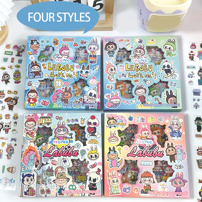 Cute canvas box stickers with 100 sticker patterns and rich styles for children's DIY accounting stickers