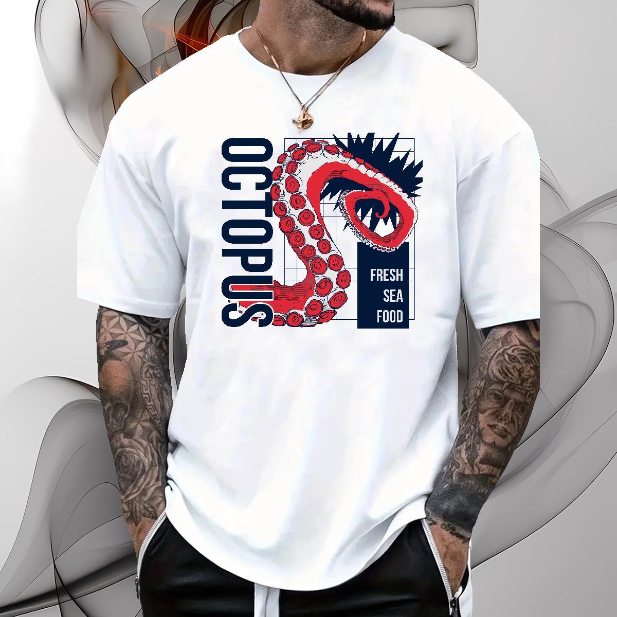 Fashion Designer T Shirt For Man 100% Cotton 230g octopus tentacle Daily Outfit Polos Breathable Unisex Men Tshirts Oversized