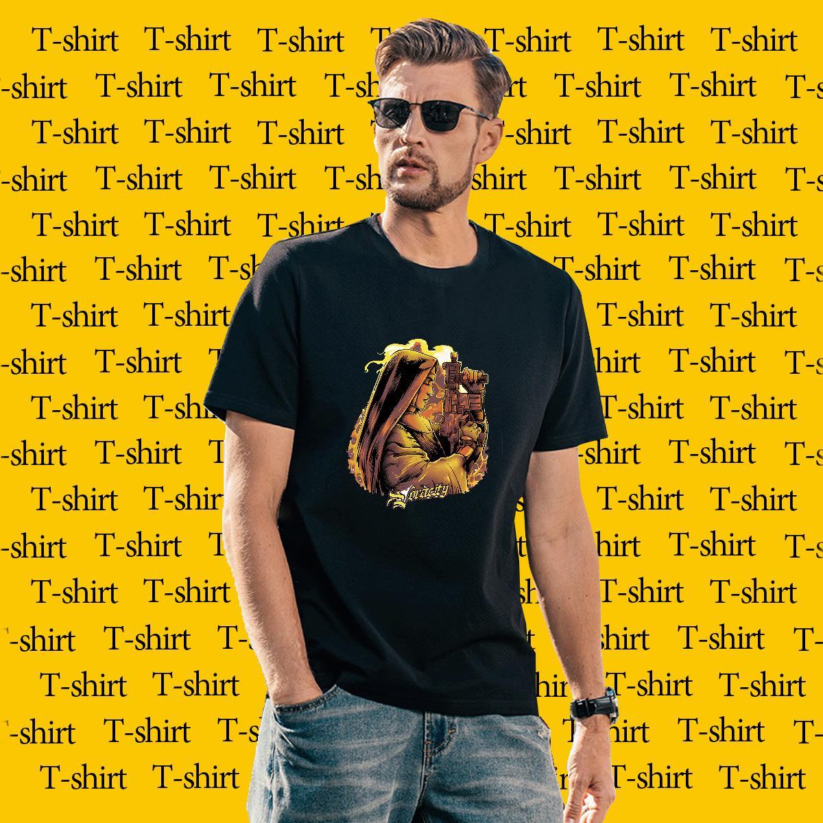 Mens T Shirts 100% Cotton 230g gun Spring Summer Breathable Short Sleeve Cartoon Print Men Tops Tees Classic Loose Tees Shirts