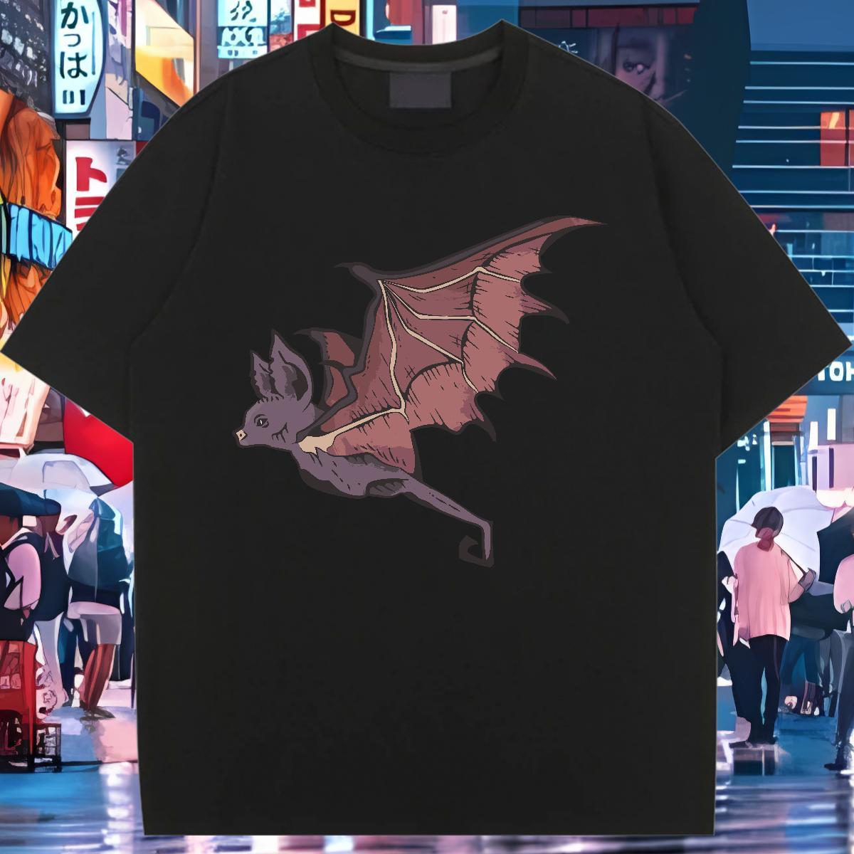 Soft Womens T Shirts Short Sleeve O-Neck Womens Tshirts Cartoon Print bat High Street Hip Hop 100% Cotton 230g 2024 Casual Top Shirts