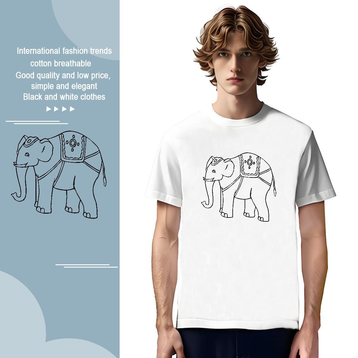 Free Shipping Men Tops Tees 100% Cotton 230g elephant T Shirt For Man Hip Hop Breathable Crew Neck Oversized DIY Tee Shirt