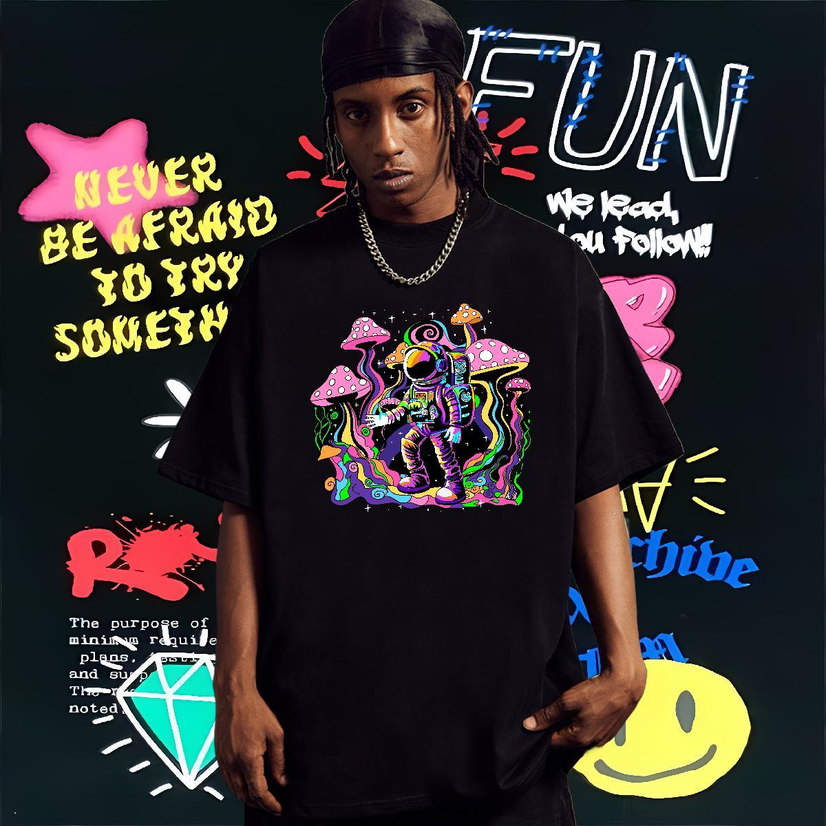 T-Shirts 230g Pure Cotton planet Summer Casual O-Neck Short Sleeve Skull Men Clothes T-Shirt Brand Popular Tops