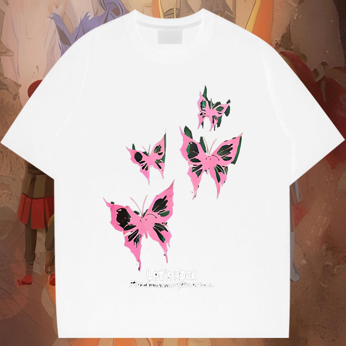 Popular Men Tshirts 230g Cotton Street Casual Butterfly DIY Printed Breathable Free Shipping T-Shirts for Men Tops Tees