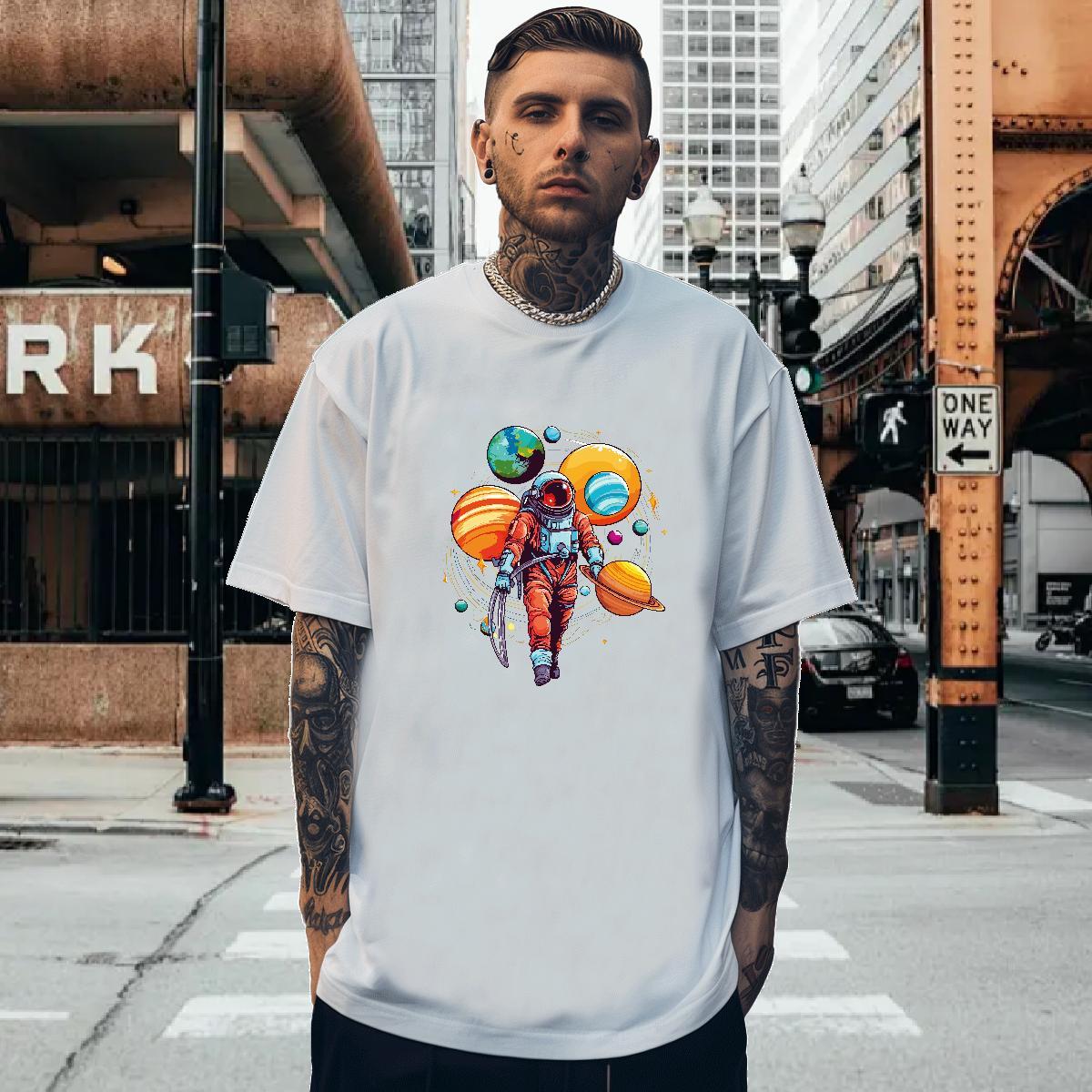 Man T Shirts 100% Cotton 230g cosmonaut Hip Hop Breathable Crew Neck Custom Printed Tshirts Classic Popular Clothes