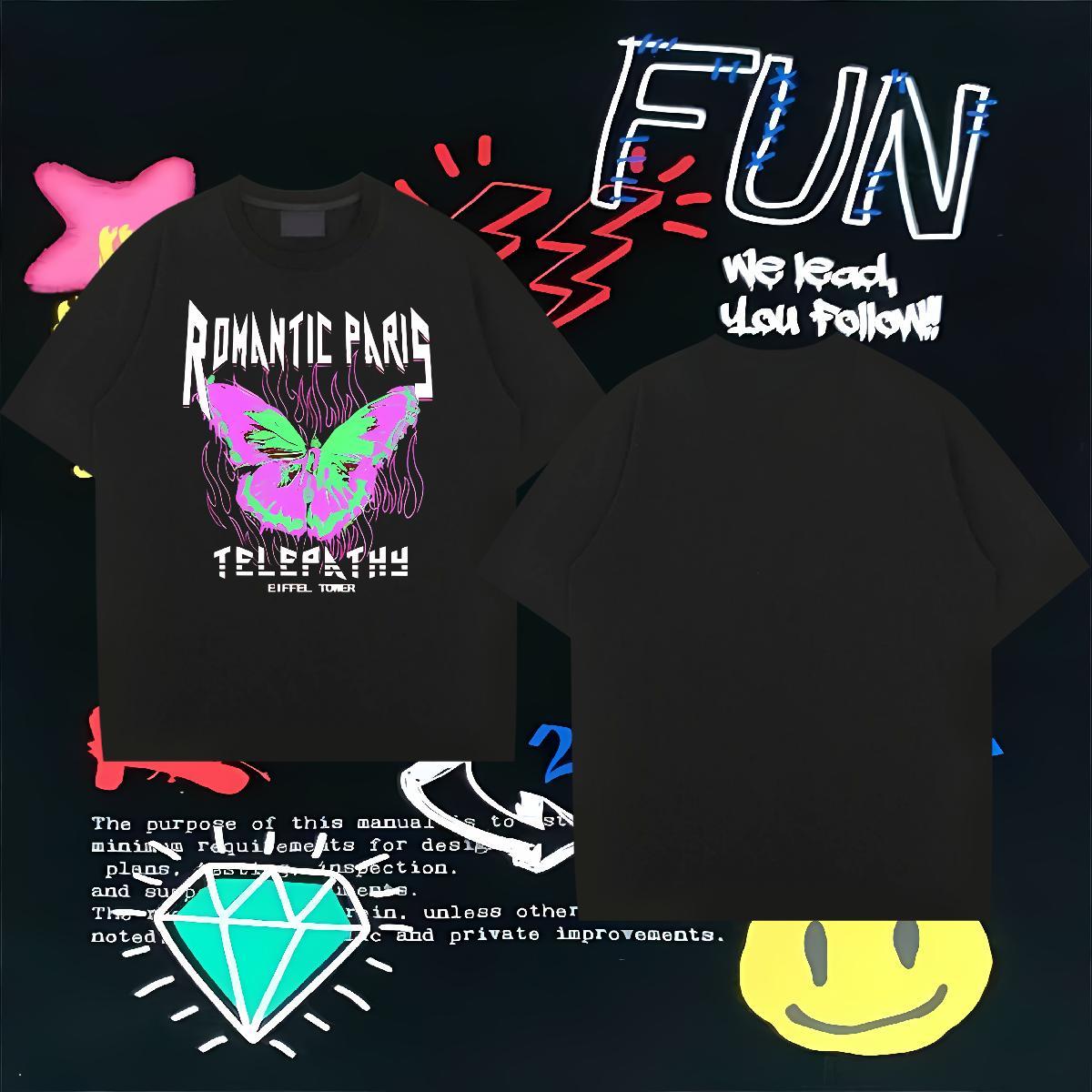 Classic Mens T Shirts 230g 100% Cotton Butterfly Anime Printing Street Clothings Breathable Crew Neck Cool Men Clothes T-Shirt DIY