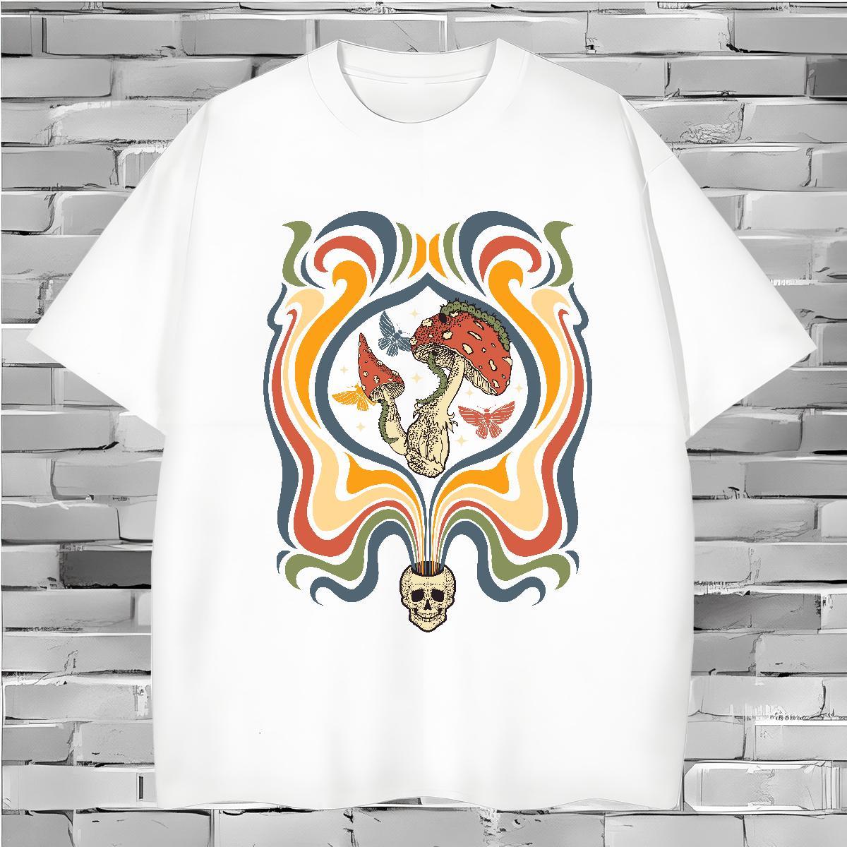 T-Shirts for Men 230g Pure Cotton mushroom Home Outdoor O Neck Short Sleeves Oversized 4XL Men Tshirts New Arrival Unisex Top Tees