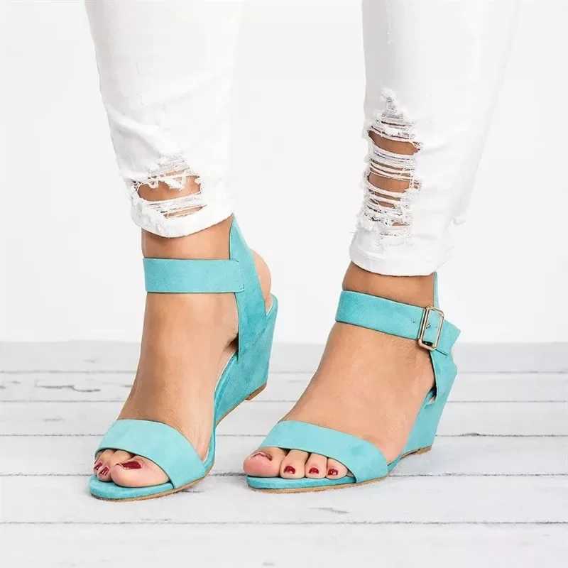 High Quality High Quality Womens Shoes One-word Womens Sandals Summer Solid Flock Open Toe Mid Heel Roman Beach Sandals Women T241227