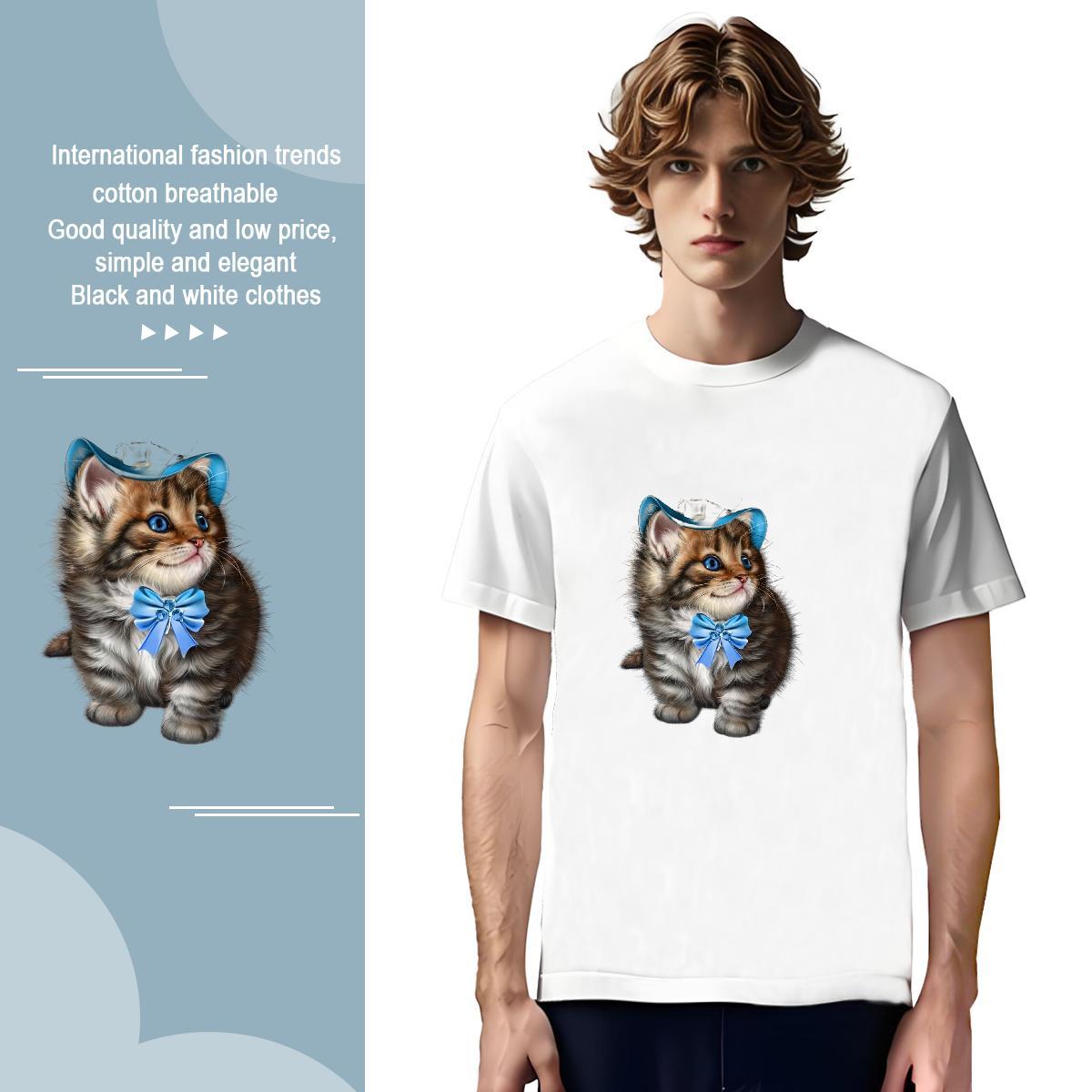 Wholesale Men Clothes T-Shirt 230g Cotton cute T Shirts Men Home Outdoor Breathable Crew Neck Floral Print 2024 Wear