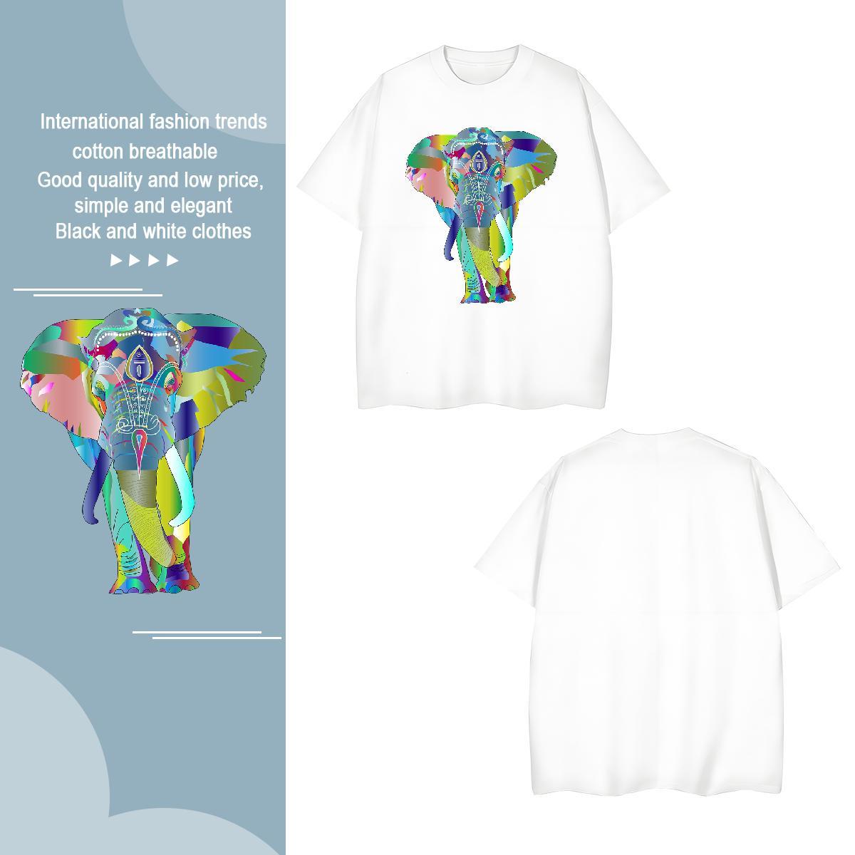 Man T Shirts 230g Pure Cotton Elephant Beach Breathable Short Sleeve Oversized Tshirt for Man Woman Fashion New Unisex Top Tees