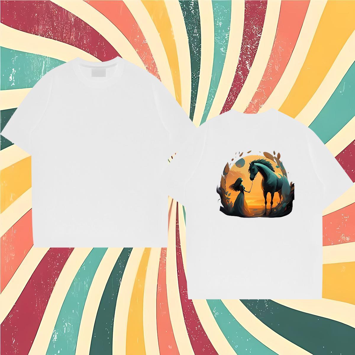 2024 DIY Mens T Shirts 230g Cotton horse Hip Hop Street Polos Short Sleeve O-Neck High Quality Men Tops Tees Oversized