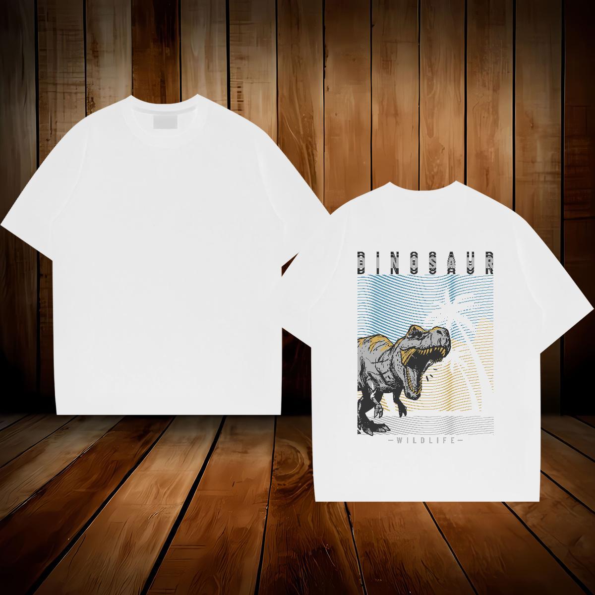 2024 T-Shirts for Men 100% Cotton 230g dinosaur Summer Casual Clothes Crew Neck Breathable Wholesale Couples T Shirts DIY