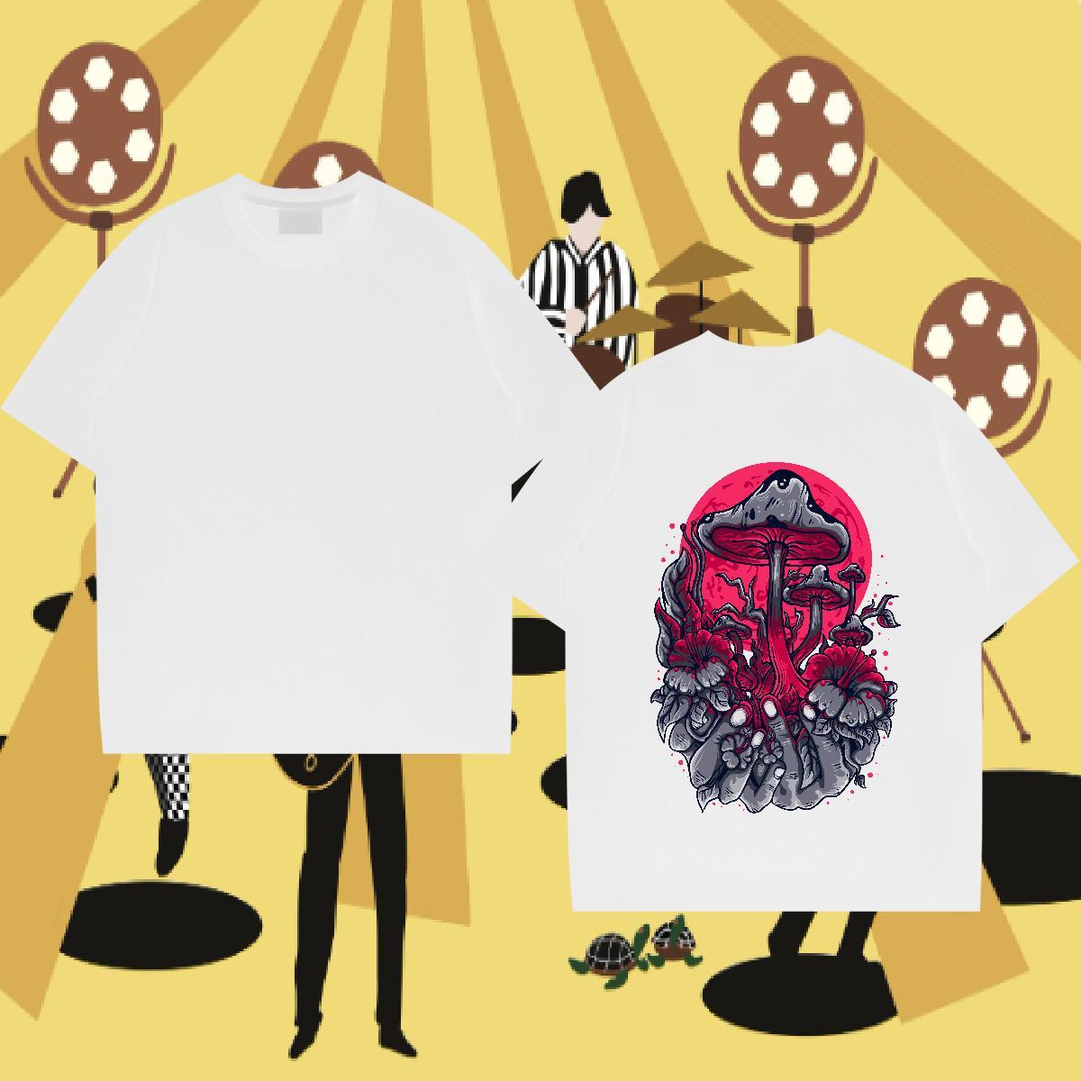 Fashion Design T shirt 230g Pure Cotton mushroom Street Tshirts Round Neck Short Sleeve Popular Men Tops Tees Graphic