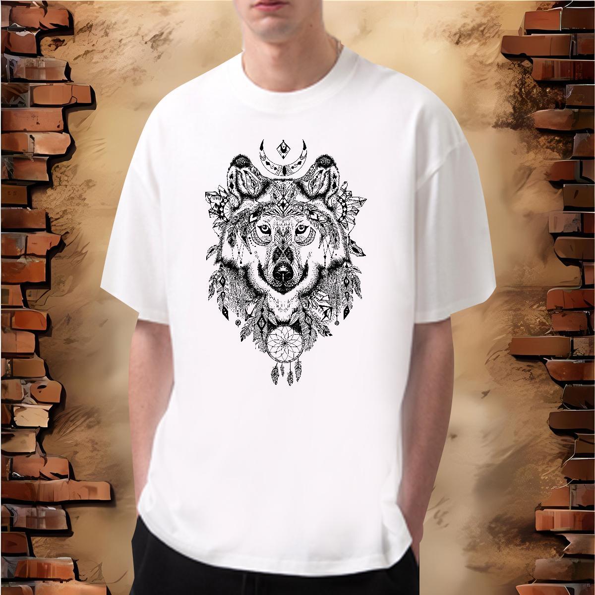 T shirt 230g Cotton wolf Sports Casual Breathable Short Sleeve Cartoon Print Men Tops Tees Casual New Free Shipping Polos