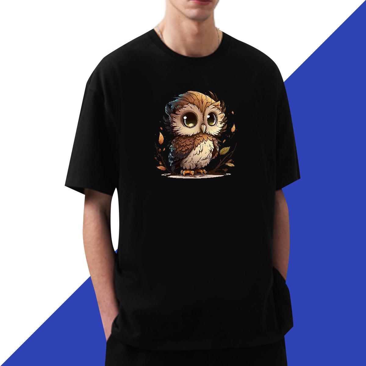 Casual New T-Shirts for Men 230g Cotton Owl Spring Summer Tops Tees Breathable Crew Neck Wholesale Men Tees Black Oversized