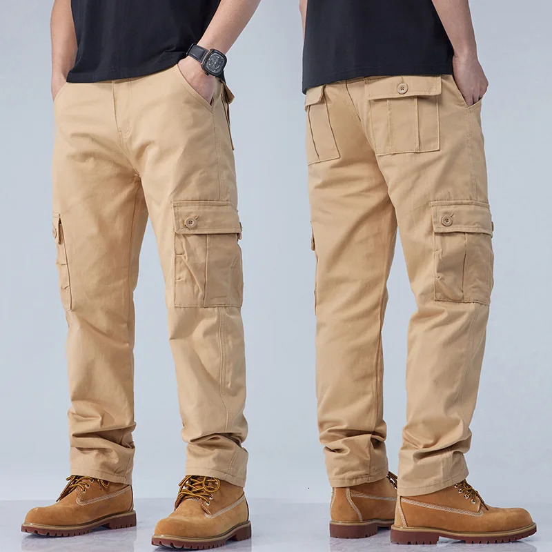 Cotton Cargo Pants Men Overalls Army Style Tactical Workout Straight Trousers Outwear Casual Multi Pocket Baggy 240806