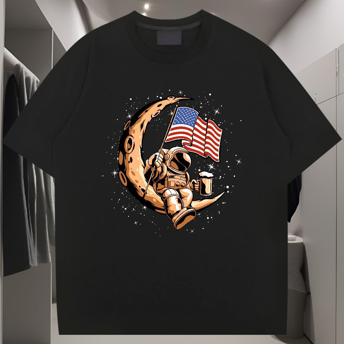 T Shirts Men 230g 100% Cotton spaceman Street wear Hip Hop Crew Neck Breathable Oversized 4XL Men Tshirts 2024 Classic Clothes