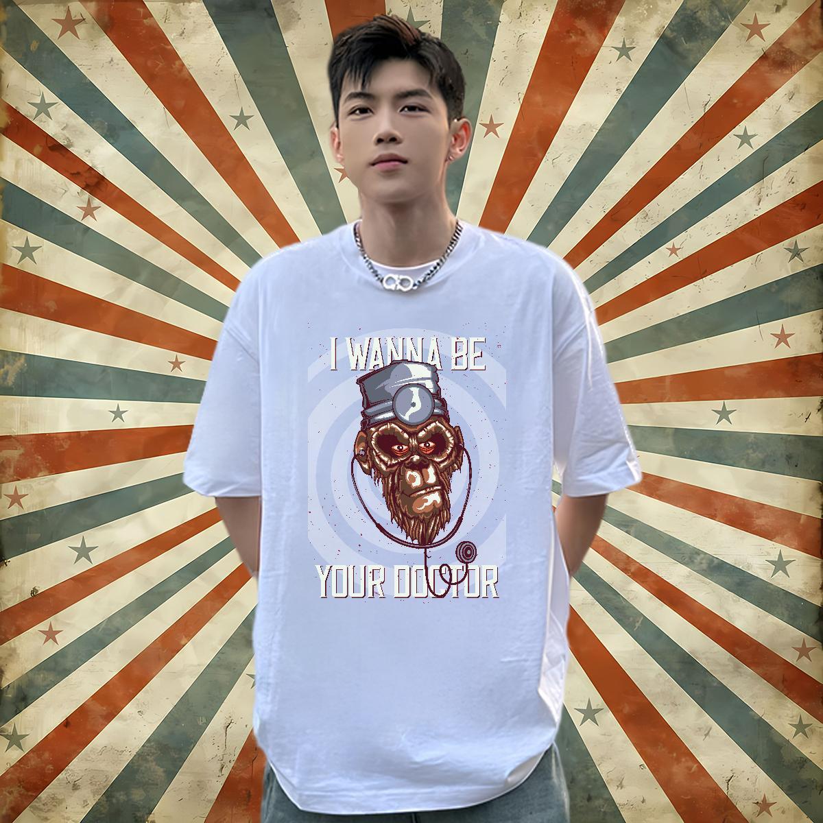 Free Shipping T-Shirts for Men 100% Cotton 230g chimpanzee Casual Beach Tees Shirts Breathable Crew Neck Designer Tshirt for Man Woman Floral Print
