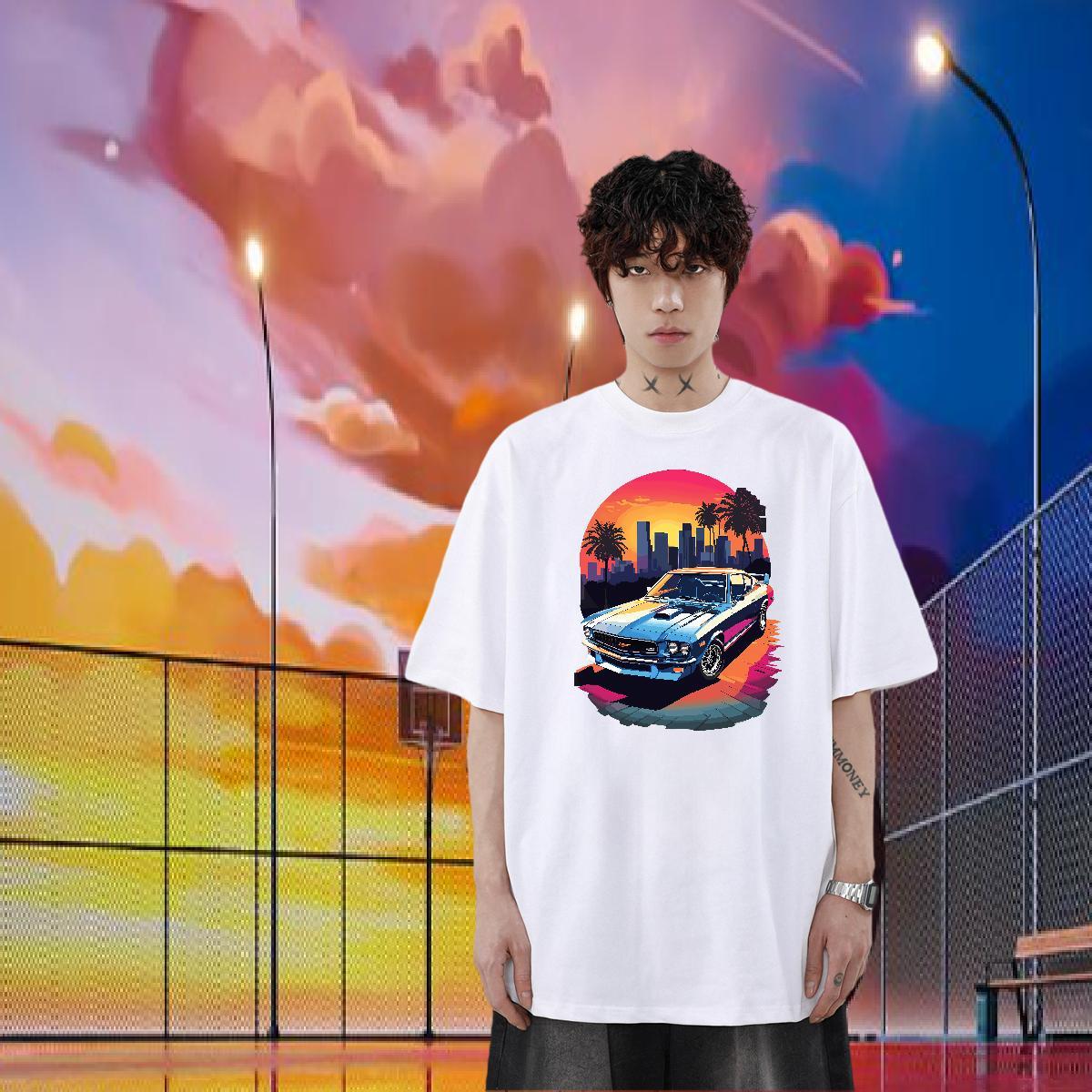 Casual New T-Shirts for Men high-rise Tops 230g Pure Cotton Street Casual Soft Floral Print Breathable Short Sleeve Men Tees