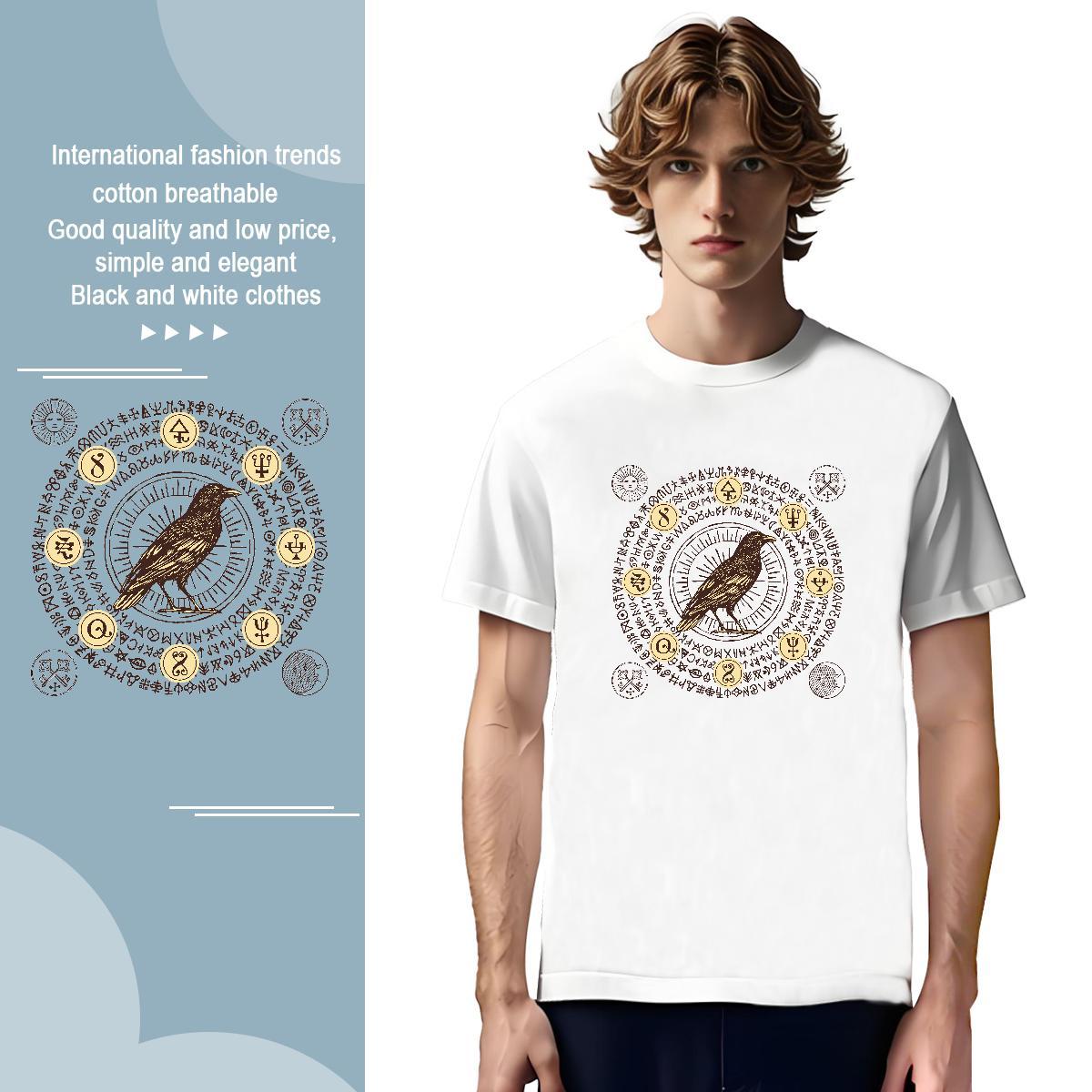 T Shirts Men 230g Pure Cotton bird Street Wear Crew Neck DIY Tshirts Classic Cool Clothes