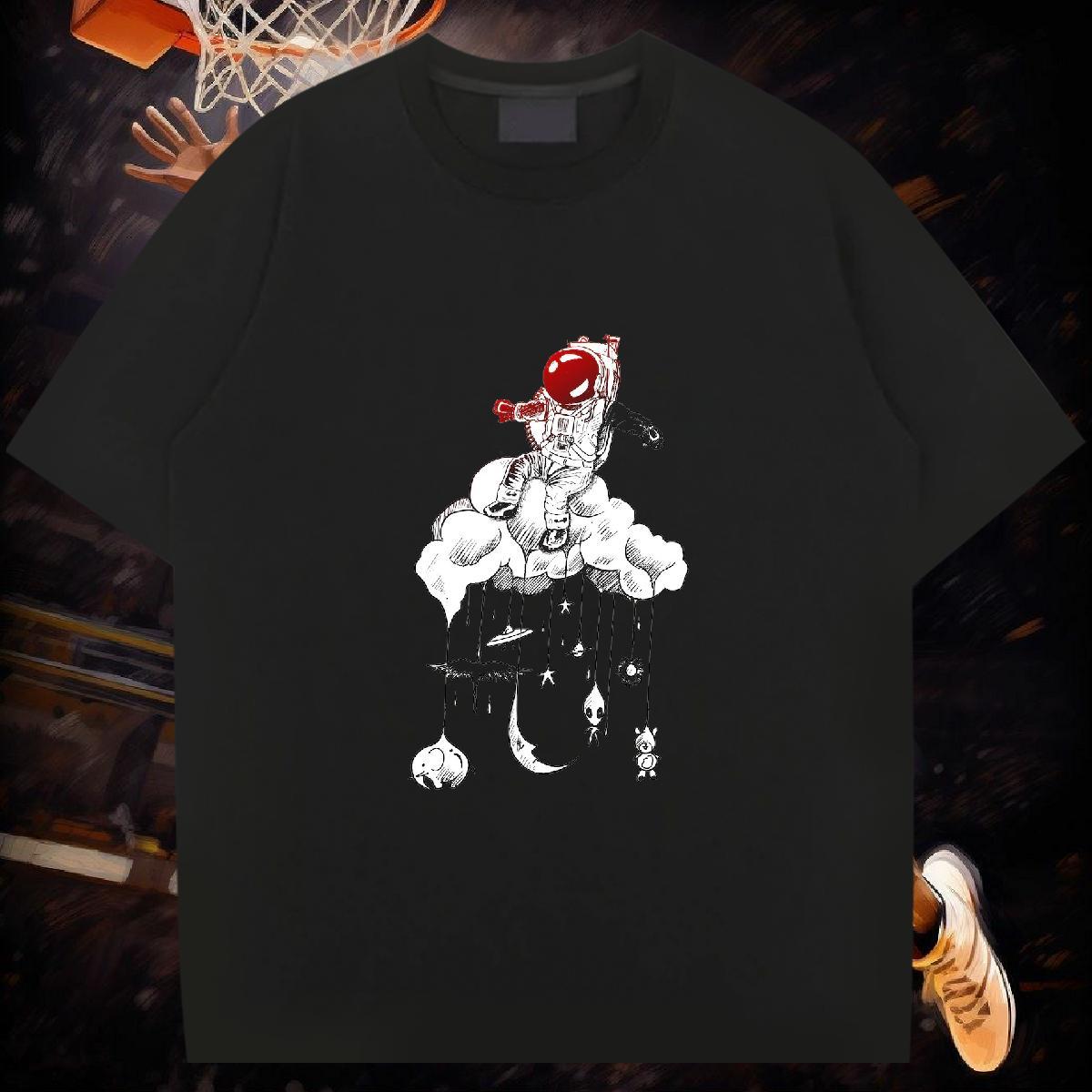 T Shirt For Man 100% Cotton 230g universe Hip Hop Street Short Sleeve O-Neck White Plus Size Men Tees Custom Popular Polos