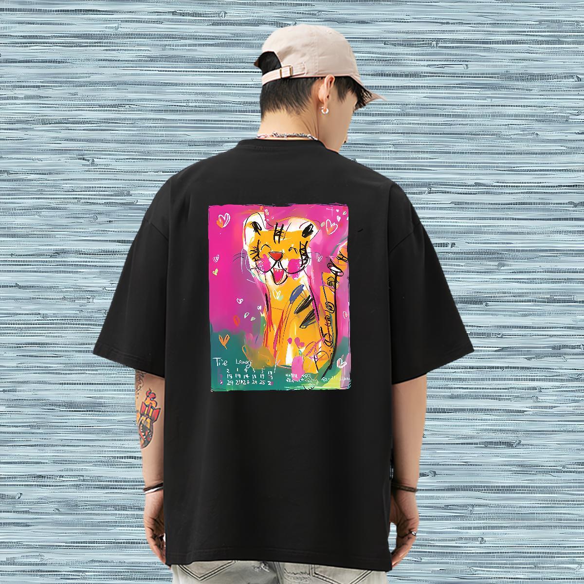 Factory Direct Man T Shirts 230g Cotton tiger Home Outdoor Tees Pure Cotton Comfortable Men Tees DIY Logo Oversized