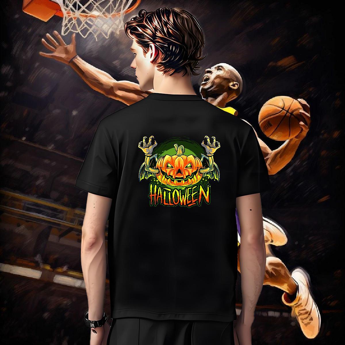 2024 Summer T-Shirts for Men 230g Cotton Halloween Street Casual Polos Round Neck Short Sleeve Wholesale Men Tops Tees Plus Size Cartoon