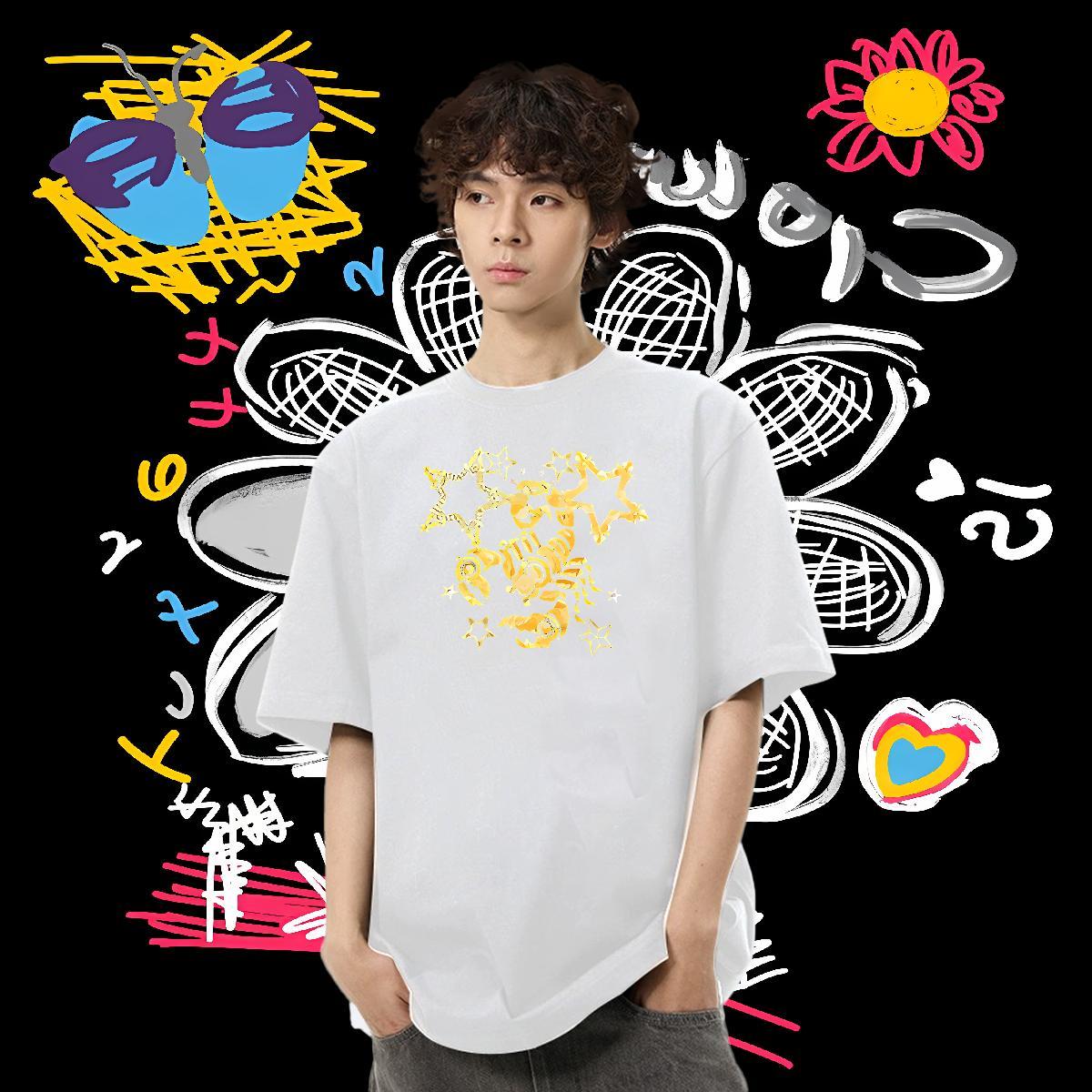 Fashion New Man T Shirts 230g Pure Cotton scorpion Street Clothings Breathable Crew Neck Cool Design Couples T Shirts Black Oversized