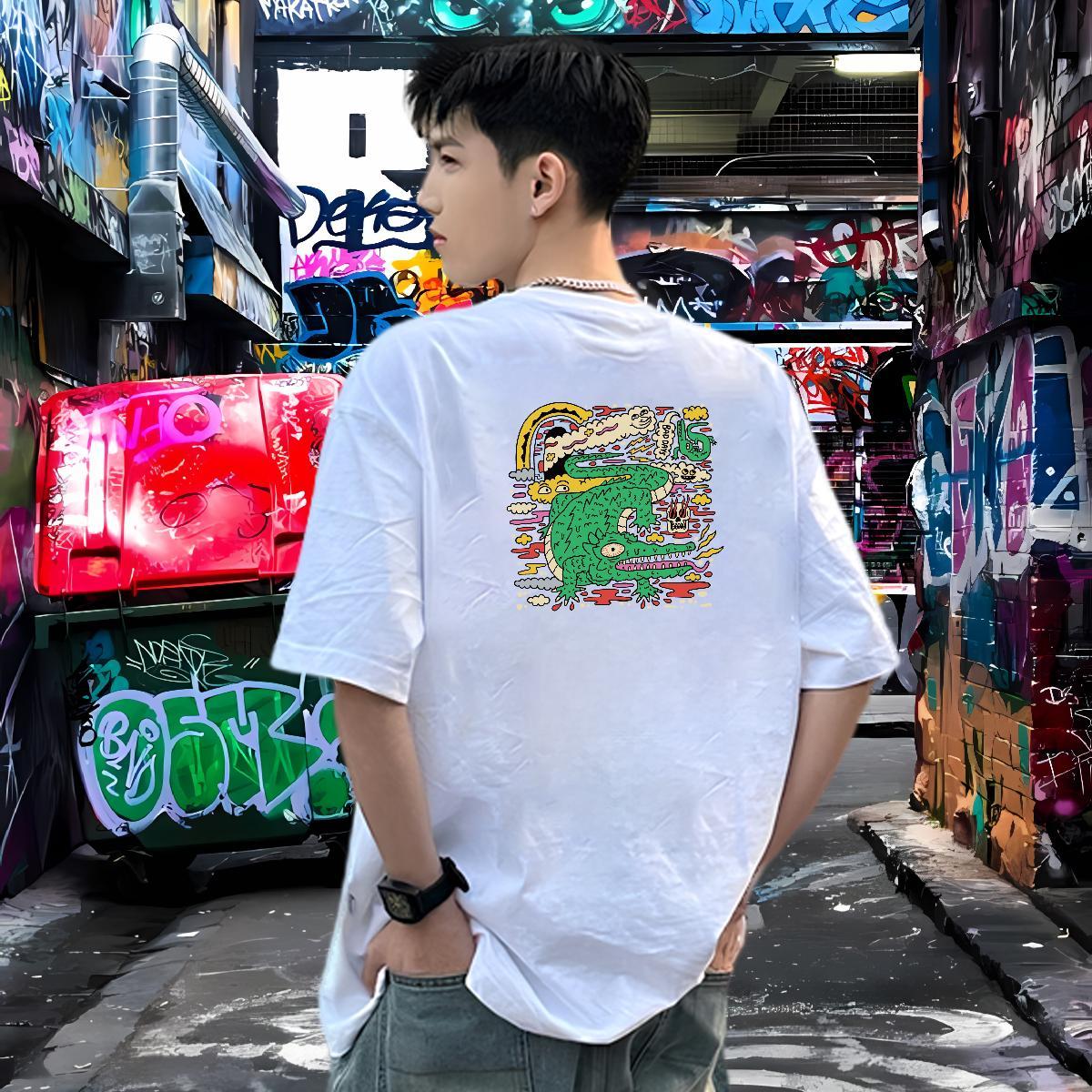 Free Shipping Man T Shirts 230g Pure Cotton crocodile Hip Hop Street Clothes Breathable Short Sleeve TOP Quality Men Clothes T-Shirt Plus Size Custom