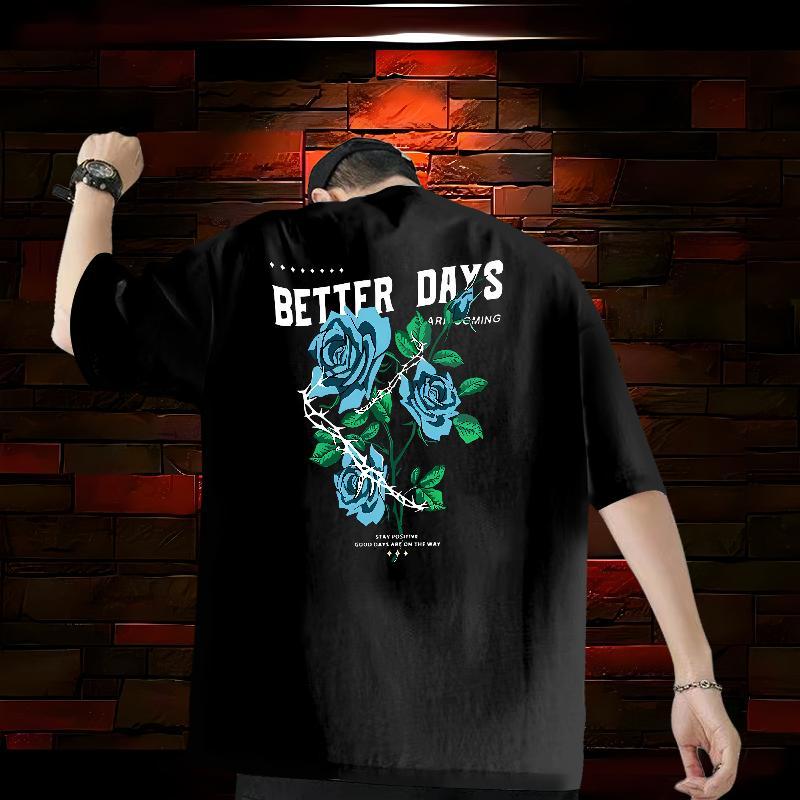 Free Shipping T shirt 230g Pure Cotton flower Daily Outfit Tee Shirt Breathable Short Sleeve Brand Men Tops Tees Customized Print