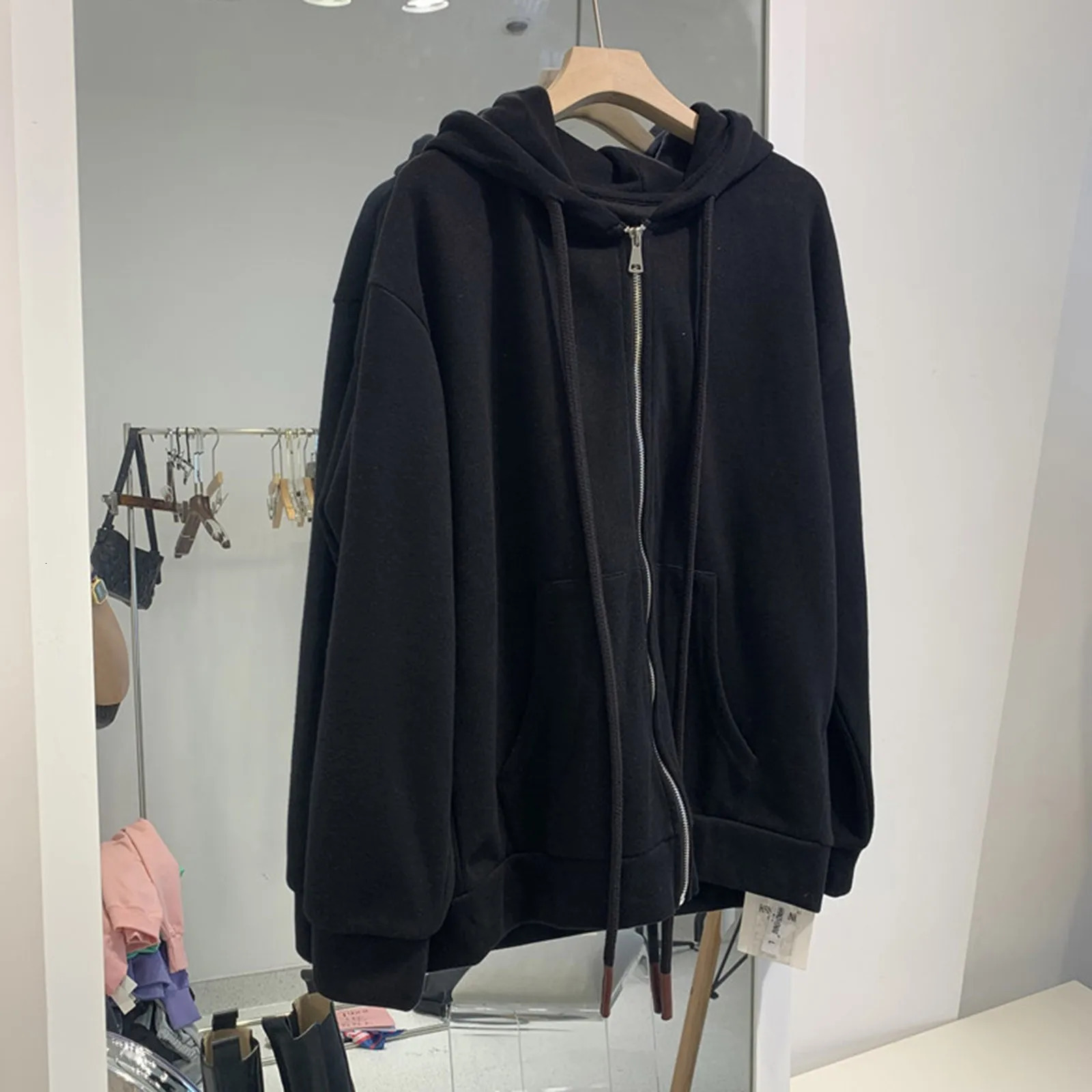 Y2k Zip Up Hoodies Long Sleeve Purple Oversized Jackets Hoodie Drawstring Harajuku Black Grunge Loose Sweatshirt 240806