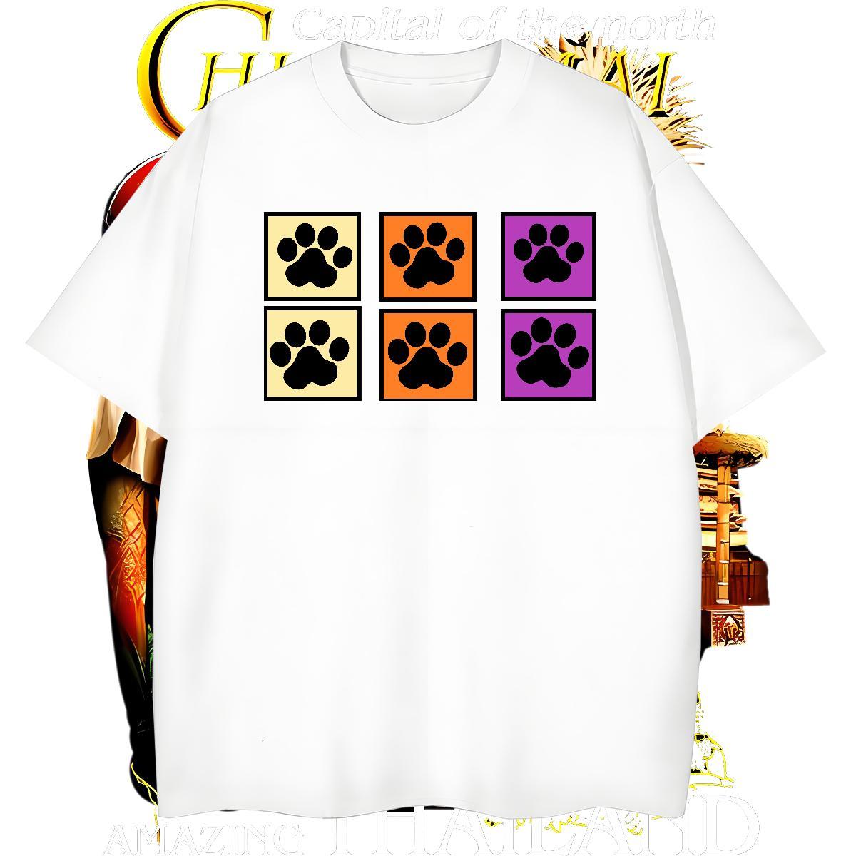 Comfortable Men Tshirts 230g 100% Cotton dog's paw Man T Shirts Hip Hop Short Sleeve Soft Custom Big Size DIY Customized Top Tees