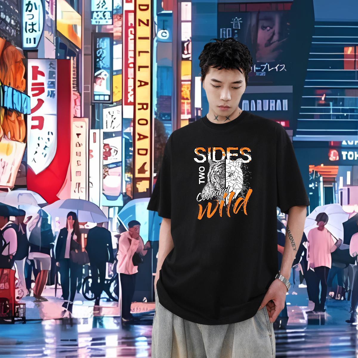 Fashion New Mens T Shirts 230g Cotton High Street Hip Hop Tops Breathable TOP Quality Men Tops Tees Asian Size
