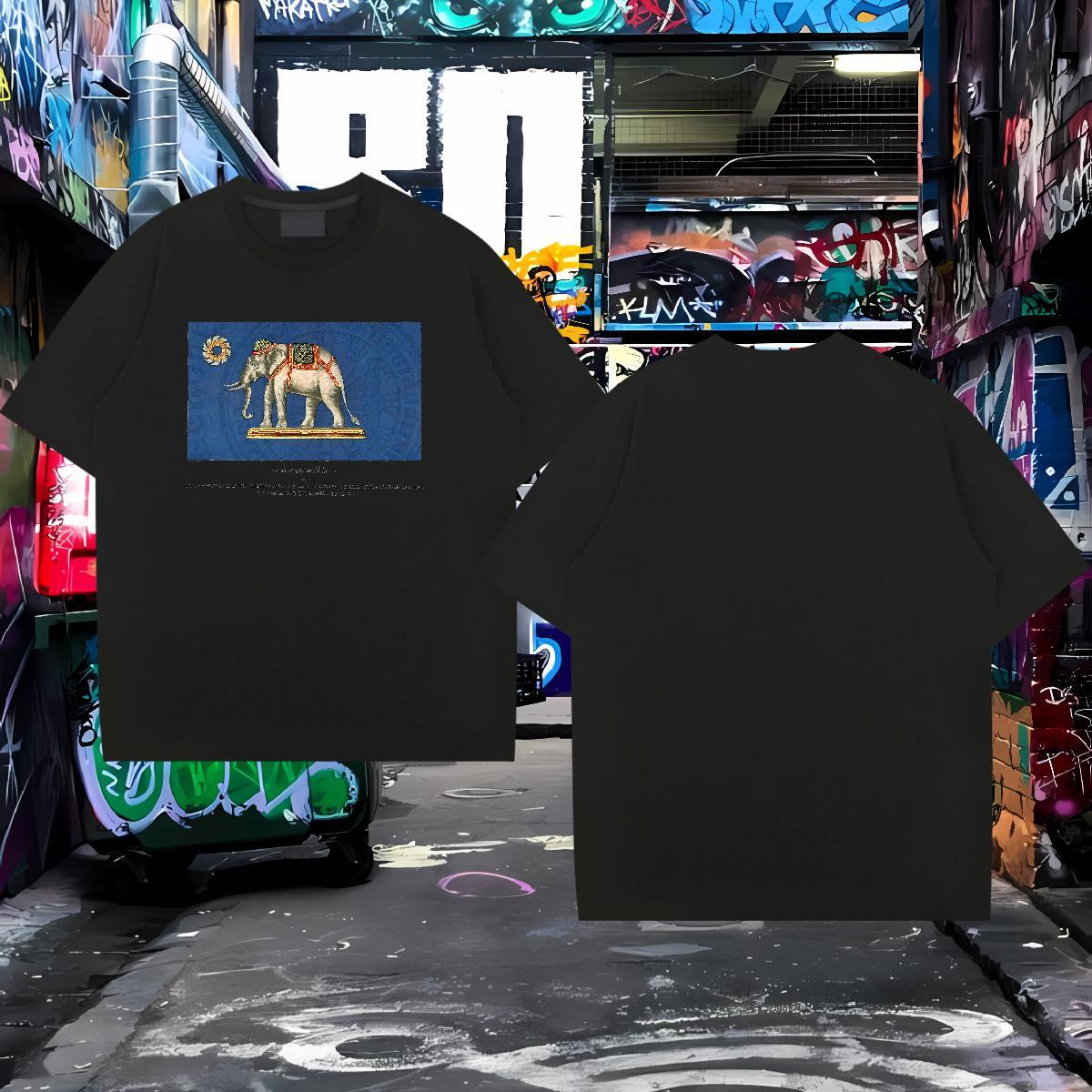 New Mens T Shirts 100% Cotton 230g elephant Anime Printing Street Clothes Crew Neck Popular Couples T Shirts Asian Size