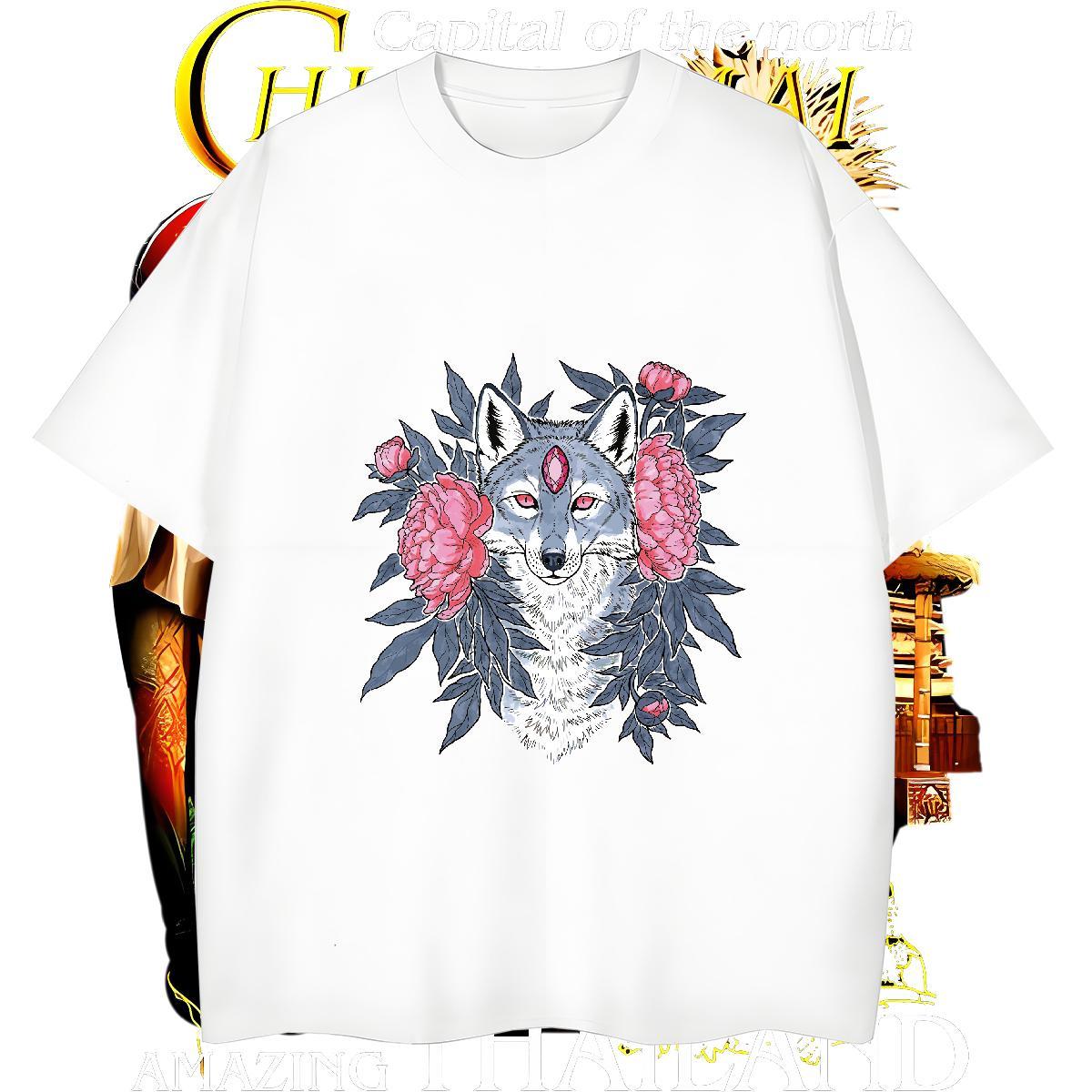 Brand Men Tees 230g Pure Cotton wolf T Shirt For Man High Street Hip Hop Breathable Short Sleeve Plus Size Custom Fashion Designer Tee Shirt