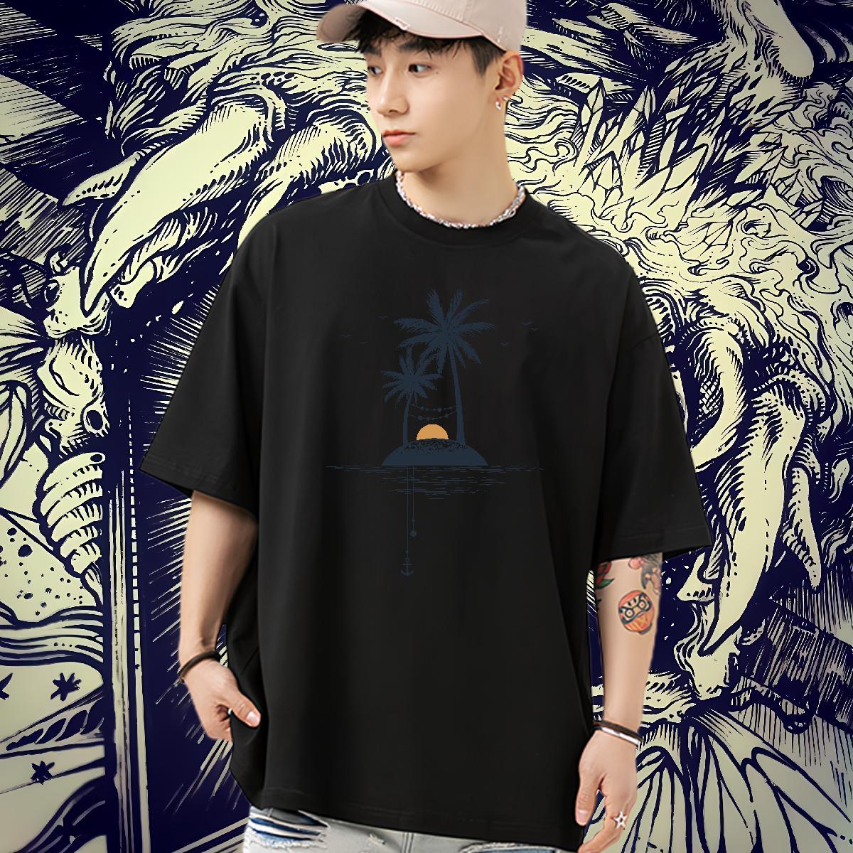 Free Shipping T Shirts Men 230g Cotton sea Sport Tshirts O-Neck Short Sleeve TOP Quality Men Tshirts Oversized 4XL