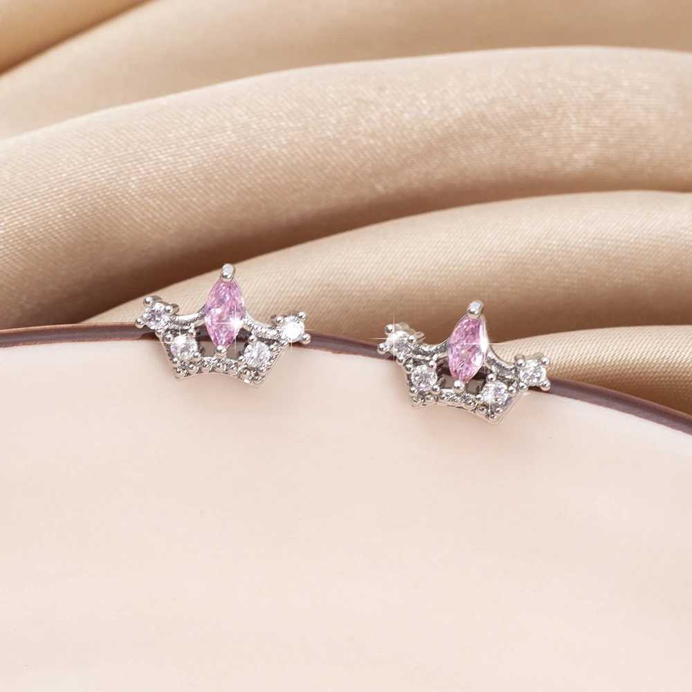 New Fashion Exquisite Pink Zircon Womens Earrings Retro Style Elegant Trend 2024 Crown Accessories Party Gifts Girls Jewelry W240803