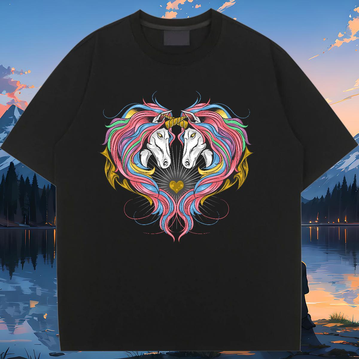 Loose Women T Shirts Breathable Crew Neck Women Tshirts DIY Anime Printed horse Street Wear 230g 100% Cotton Factory Direct Clothes Shirt