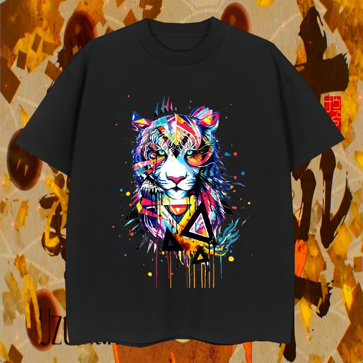 Loose Fit Men Tees 230g 100% Cotton Summer Casual tiger Oversized 4XL Breathable Crew Neck Fashion Design T Shirt For Man Tees Shirts