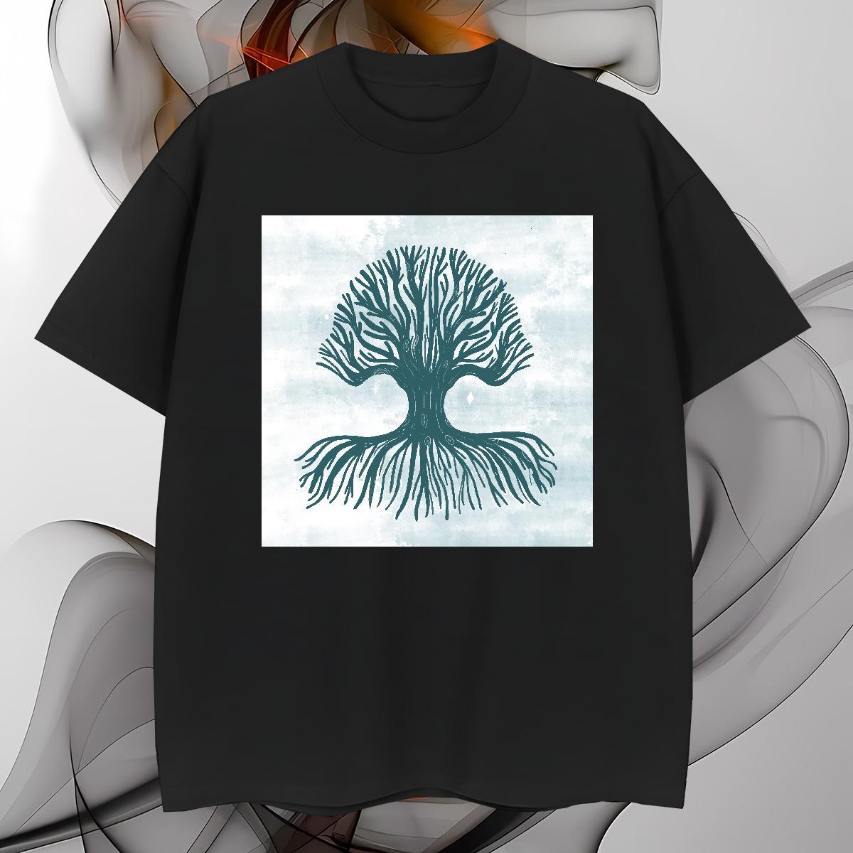 Customized T-Shirts for Men 230g Pure Cotton tree Beach Clothes Round Neck Short Sleeve Brand Couples T Shirts Anime Print