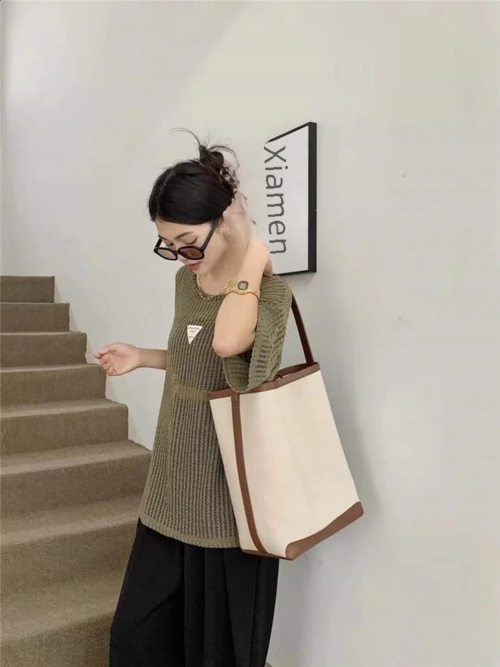 Canva Tote Bag Womens Bucket Korean Style Large Capacity Shopping Casual Highend Feel Underarm Commute 240805