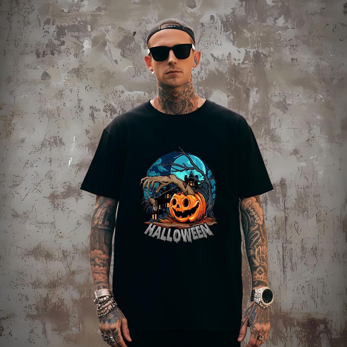 T Shirts Men 230g Cotton Halloween Daily Outfit Breathable Short Sleeve Custom Printing Men Tees New Loose Tops Tees