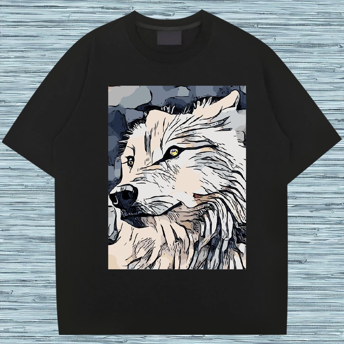 T Shirt For Man 230g Cotton wolf Beach Short Sleeve O-Neck DIY Men Clothes T-Shirt New Designer Popular Clothings
