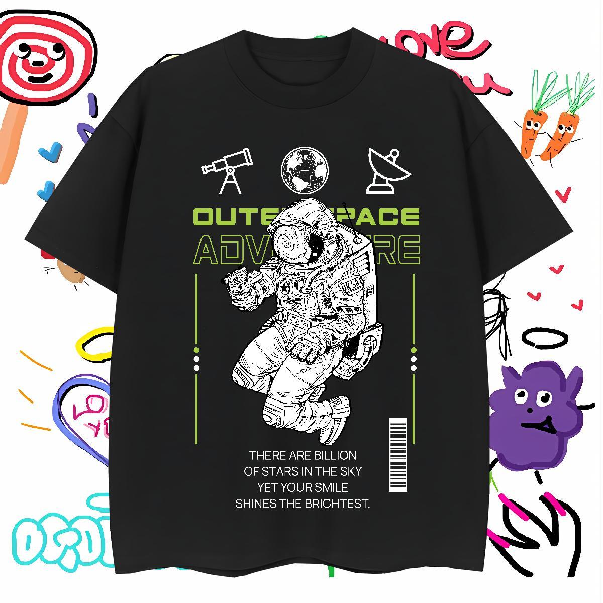 T Shirts Men 100% Cotton 230g universe Home Outdoor Breathable Soft Black White Men Clothes T-Shirt DIY Unisex Tops