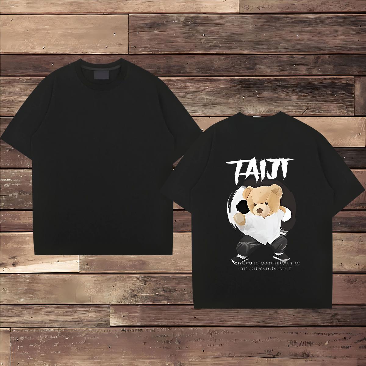 Classic Casual Man T Shirts 230g Cotton bear Anime Printing Street Tee Shirt Pure Cotton Comfortable Men Clothes T-Shirt Floral Print