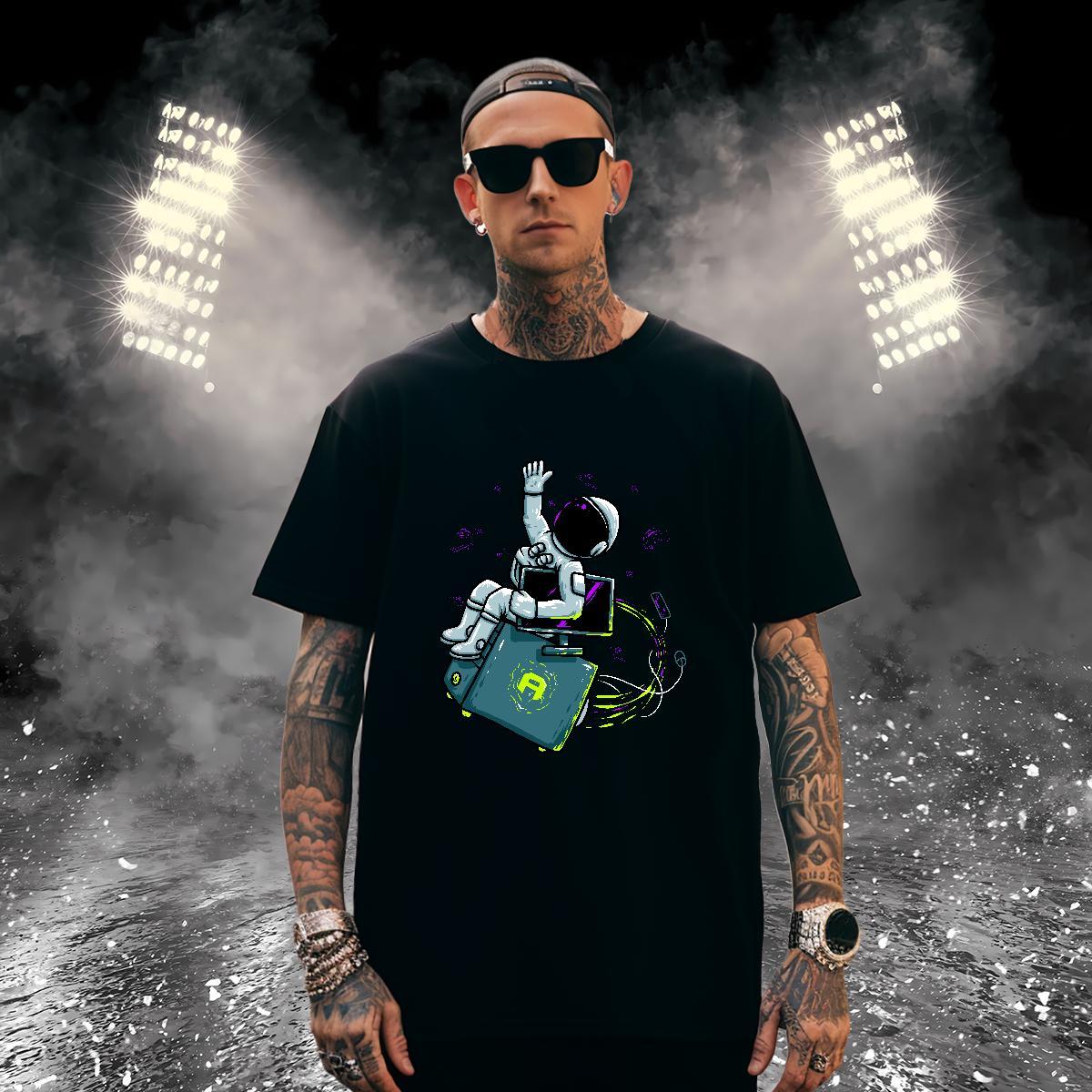 T Shirt For Man 230g 100% Cotton planet Sport Round Neck Short Sleeve Black Oversized Men Tees 2024 DIY Designer Tops Shirt