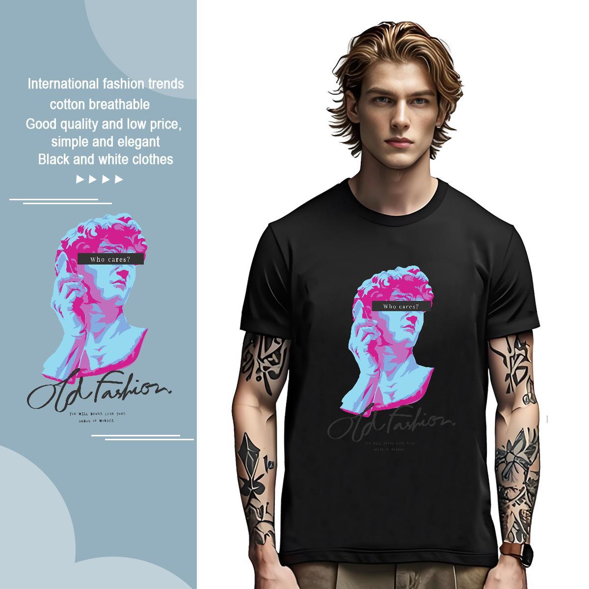 T shirt 230g 100% Cotton Statue of David Beach O Neck Short Sleeves Cartoon Print Men Clothes T-Shirt Fashion Designer TOP Quality Tops