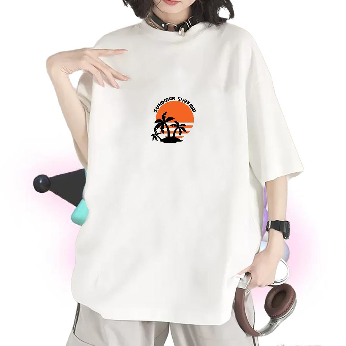 Wholesale Woman T Shirts Breathable Soft Unisex Tshirts Cartoon Floral Printing sun Street Casual 230g 100% Cotton Fashion Casual Clothings