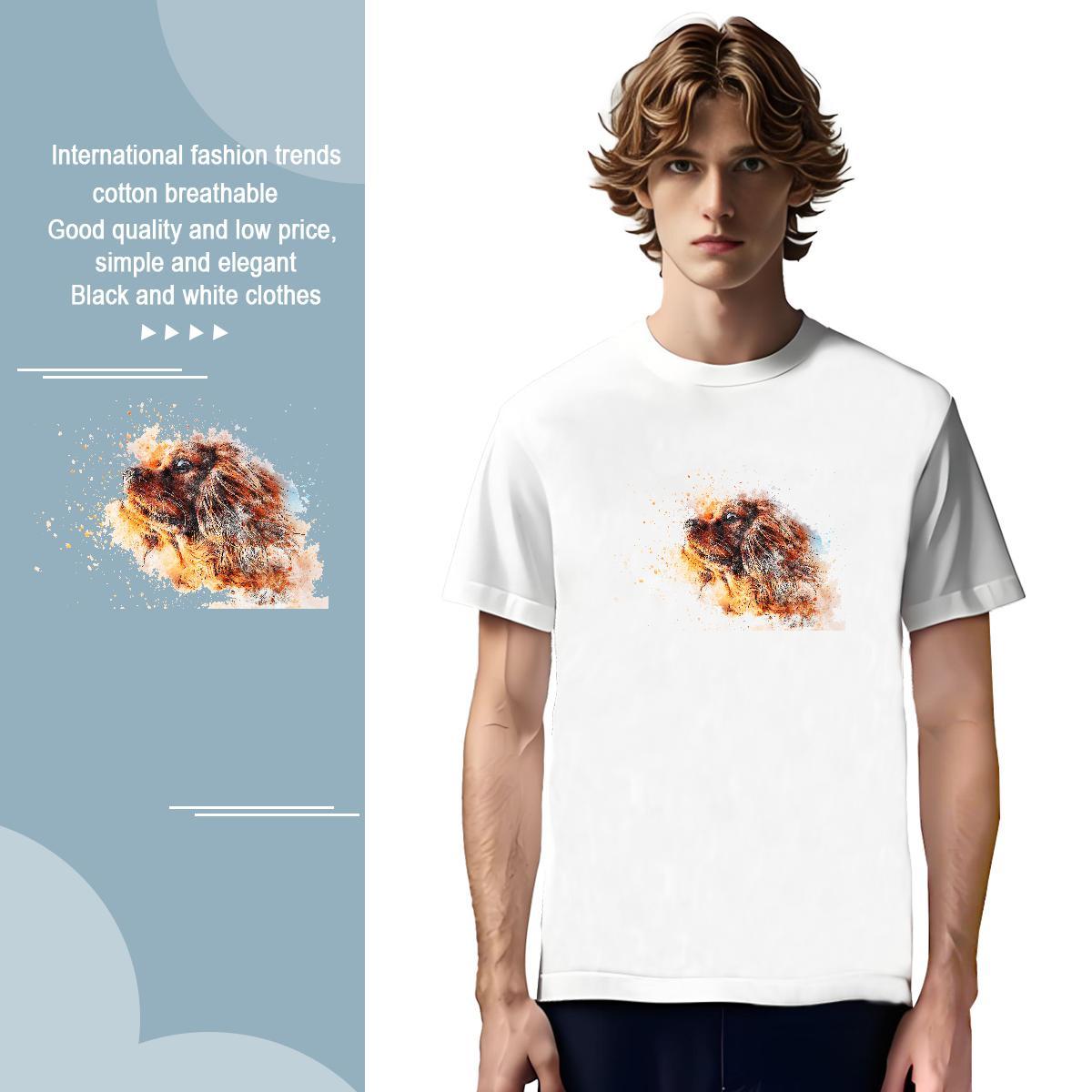 Comfortable Couples T Shirts 230g 100% Cotton dog Men T Shirts Casual Breathable Short Sleeve DIY Designer Tees