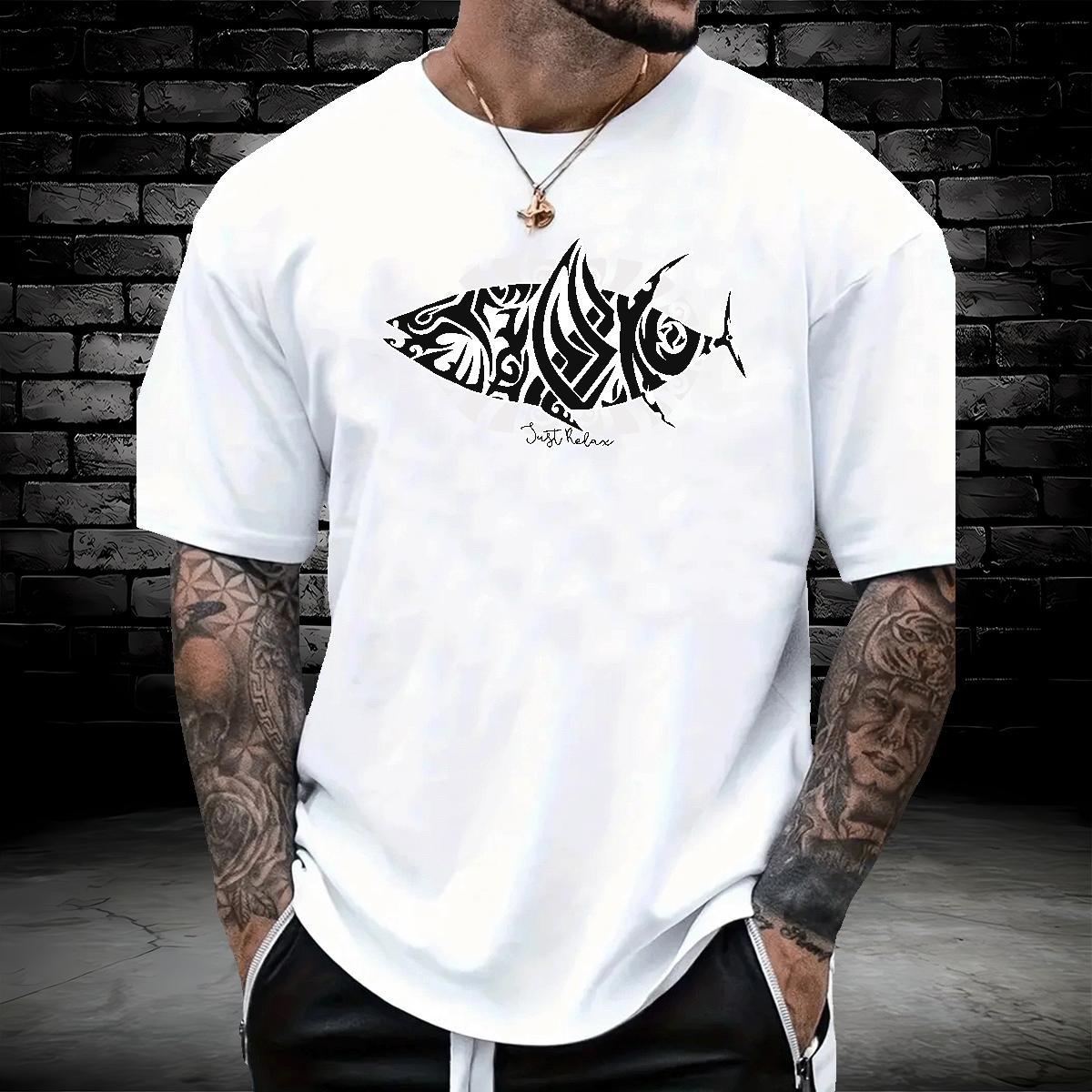 T-Shirts 230g Cotton fish Outdoor Pure Cotton Custom Cartoon Men Clothes T-Shirt Wholesale High Quality Tees