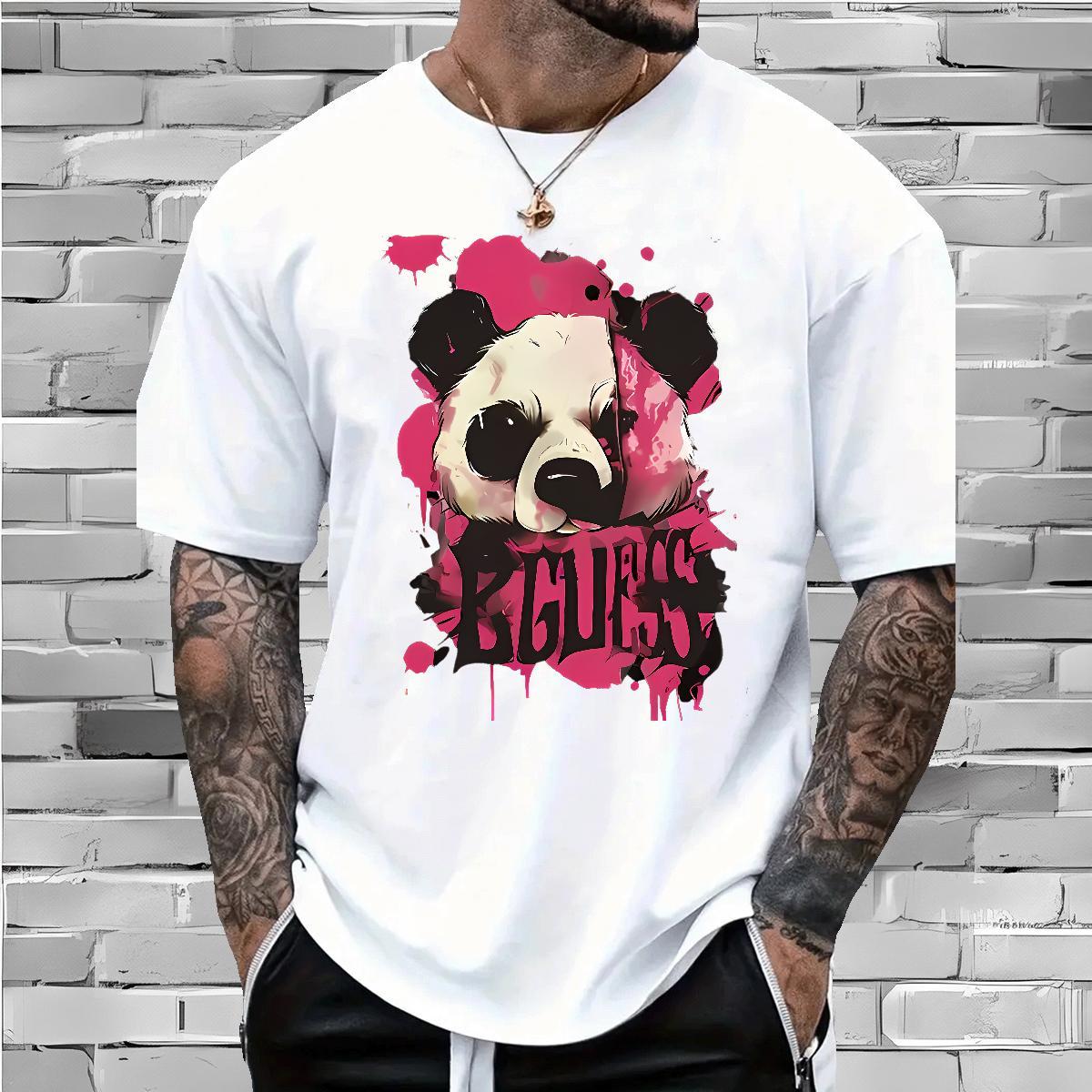 2024 Summer T-Shirts for Men 230g 100% Cotton panda Daily Wear Tees Breathable Crew Neck Cool Tshirts DIY